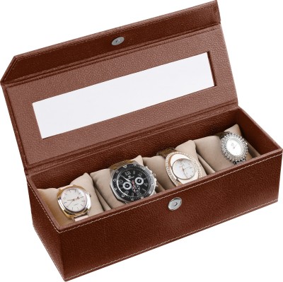 Eco-Leatherette Deco Watch Box(Dark Brown, Holds 4 Watches)   Watches  (Eco-Leatherette)