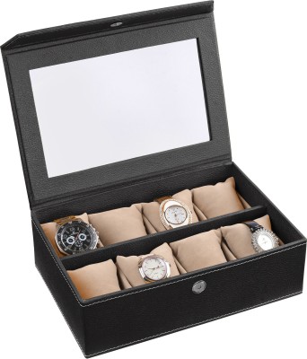 Eco-Leatherette Handcrafted Watch Box(Black, Holds 8 Watches)   Watches  (Eco-Leatherette)