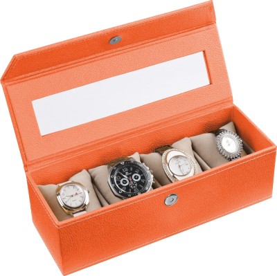 Eco-Leatherette Handcrafted Watch Box(Brunt Orange, Holds 4 Watches)   Watches  (Eco-Leatherette)