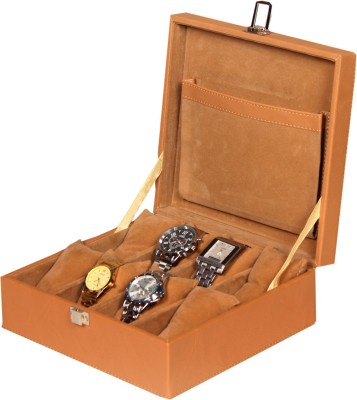 Leather World PU Leather Watch Box(Tan, Holds 8 Watches)   Watches  (Leather World)