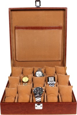Leather World PU Leather Watch Box(Tan, Holds 15 Watches)   Watches  (Leather World)