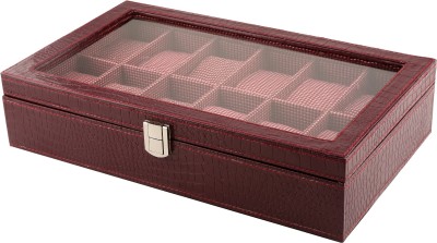 A&E Red Wine Crocodile Look Transparent 12 Tie & Watch Box(Red Wine, Holds 12 Watches)   Watches  (A&E)