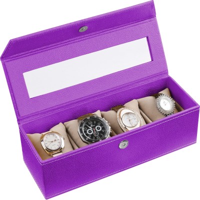 Eco-Leatherette Handcrafted Watch Box(Lilac, Holds 4 Watches)   Watches  (Eco-Leatherette)