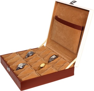 Leather World PU Leather Watch Box(Brown, Holds 18 Watches)   Watches  (Leather World)