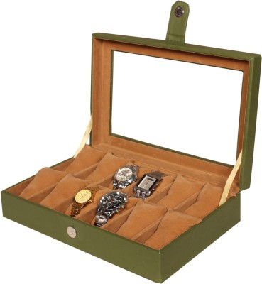 Leather World PU Leather Watch Box(Green, Holds 12 Watches)   Watches  (Leather World)
