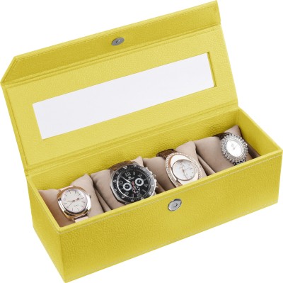 Eco-Leatherette Deco Watch Box(Lime Yellow, Holds 4 Watches)   Watches  (Eco-Leatherette)