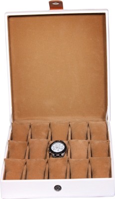 Leatherworld Trendy Watch Box(White, Tan, Holds 15 Watches)   Watches  (Leatherworld)