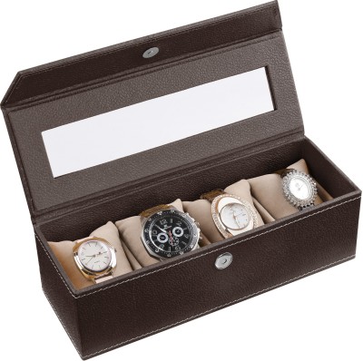 Eco-Leatherette Handcrafted Watch Box(Chocolate, Holds 4 Watches)   Watches  (Eco-Leatherette)