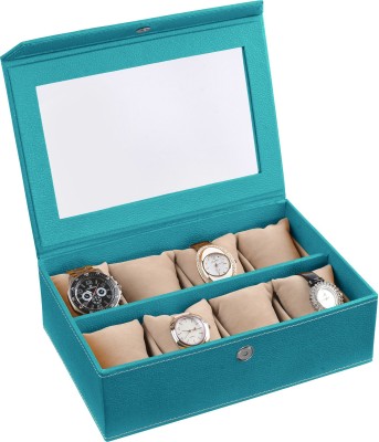 Eco-Leatherette Handcrafted Watch Box(Sea Green, Holds 8 Watches)   Watches  (Eco-Leatherette)