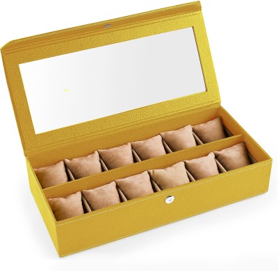 Eco-Leatherette Handcrafted Watch Box(Yellow, Holds 12 Watches)   Watches  (Eco-Leatherette)