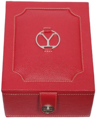 Ystore Ystore Genuine Leather Watch Box- Red Contrast Watch Box(Red, Holds 4 Watches)   Watches  (Ystore)