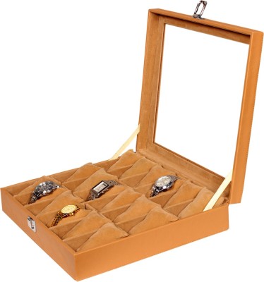Leather World PU Leather Watch Box(Tan, Holds 18 Watches)   Watches  (Leather World)