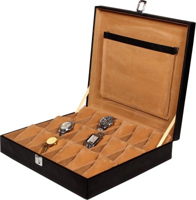 Leather World PU Leather Watch Box(Black, Holds 18 Watches)   Watches  (Leather World)