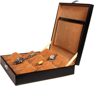 Leather World PU Leather Watch Box(Black, Holds 15 Watches)   Watches  (Leather World)