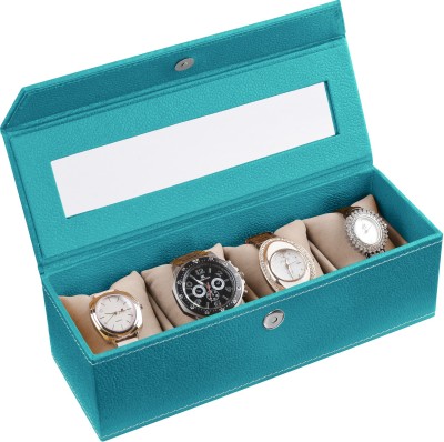 Eco-Leatherette Handcrafted Watch Box(Sea Green, Holds 4 Watches)   Watches  (Eco-Leatherette)