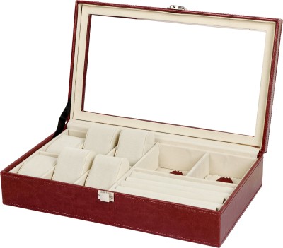 A&E Watch & Jewellery Watch Box(Maroon, Holds 6 Watches)   Watches  (A&E)