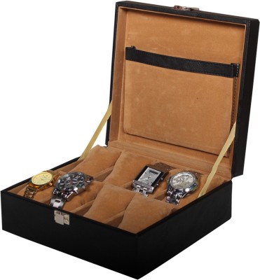 Leather World PU Leather Watch Box(Black, Holds 8 Watches)   Watches  (Leather World)