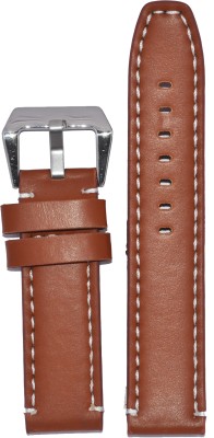 Kolet Plain White Stitched 20T 20 mm Leather Watch Strap(Tan)   Watches  (Kolet)
