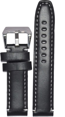 Kolet Plain White Stitched 24B 24 mm Leather Watch Strap(Black)   Watches  (Kolet)