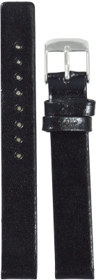 Kolet Glossy Finish B 14 mm Leather Watch Strap(Black)   Watches  (Kolet)