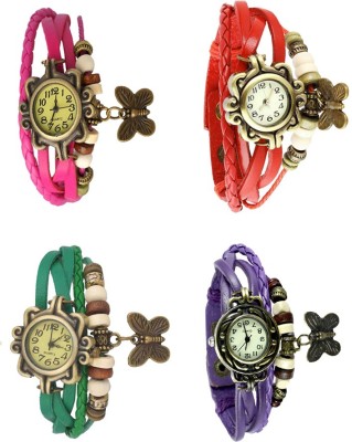 NS18 Vintage Butterfly Rakhi Combo of 4 Pink, Green, Red And Purple Analog Watch  - For Women   Watches  (NS18)
