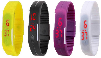 

Kissu Led Magnet Band Combo of 4 Yellow, Black, Purple And White Watch - For Men & Women