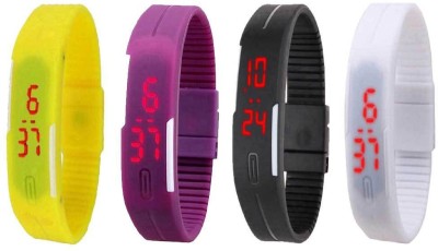 NS18 Silicone Led Magnet Band Combo of 4 Yellow, Purple, Black And White Digital Watch  - For Boys & Girls   Watches  (NS18)