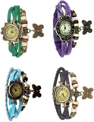 NS18 Vintage Butterfly Rakhi Combo of 4 Green, Sky Blue, Purple And Black Analog Watch  - For Women   Watches  (NS18)