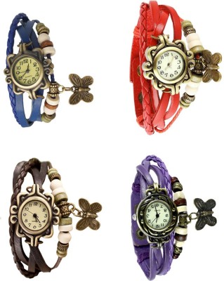 NS18 Vintage Butterfly Rakhi Combo of 4 Blue, Brown, Red And Purple Analog Watch  - For Women   Watches  (NS18)