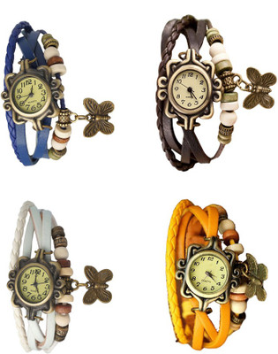 

Kissu Vintage Rakhi Combo of 4 Blue, White, Brown And Yellow Watch - For Women