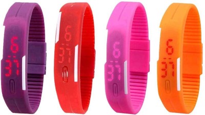NS18 Silicone Led Magnet Band Combo of 4 Purple, Red, Pink And Orange Digital Watch  - For Boys & Girls   Watches  (NS18)