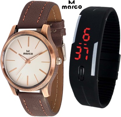 Marco antique 402 wht-brw - led combo Analog Watch  - For Men   Watches  (Marco)