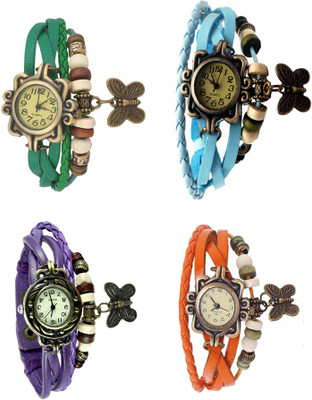 

NS18 Vintage Butterfly Rakhi Combo of 4 Green, Purple, Sky Blue And Orange Watch - For Women