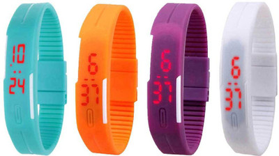 

NS18 Silicone Led Magnet Band Combo of 4 Sky Blue, Orange, Purple And White Watch - For Boys & Girls