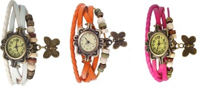 NS18 Vintage Butterfly Rakhi Watch Combo of 3 White, Orange And Pink Analog Watch  - For Women   Watches  (NS18)