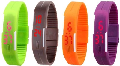 NS18 Silicone Led Magnet Band Watch Combo of 4 Green, Brown, Orange And Purple Digital Watch  - For Couple   Watches  (NS18)