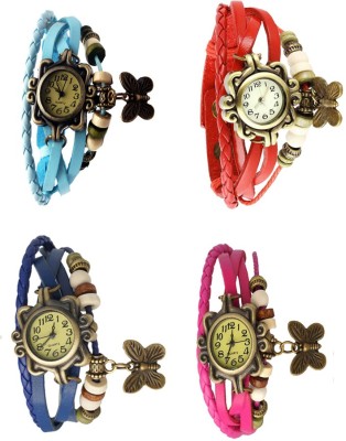 NS18 Vintage Butterfly Rakhi Combo of 4 Sky Blue, Blue, Red And Pink Analog Watch  - For Women   Watches  (NS18)