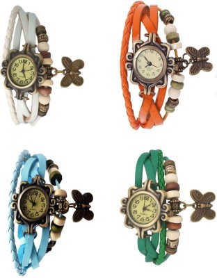 NS18 Vintage Butterfly Rakhi Combo of 4 White, Sky Blue, Orange And Green Analog Watch  - For Women   Watches  (NS18)