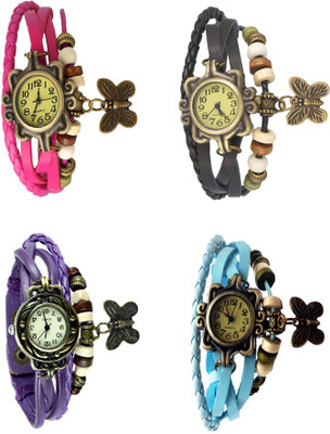 

Kissu Vintage Rakhi Combo of 4 Pink, Purple, Black And Sky Blue Watch - For Women