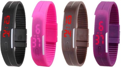 NS18 Silicone Led Magnet Band Watch Combo of 4 Black, Pink, Brown And Purple Digital Watch  - For Couple   Watches  (NS18)