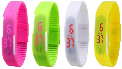 NS18 Silicone Led Magnet Band Combo of 4 Pink, Green, White And Yellow Digital Watch  - For Boys & Girls   Watches  (NS18)