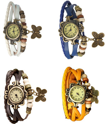 

Kissu Vintage Rakhi Combo of 4 White, Brown, Blue And Yellow Watch - For Women
