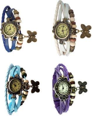 NS18 Vintage Butterfly Rakhi Combo of 4 Blue, Sky Blue, White And Purple Analog Watch  - For Women   Watches  (NS18)