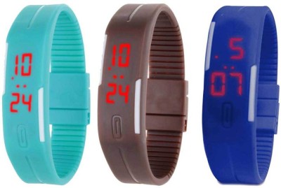 NS18 Silicone Led Magnet Band Combo of 3 Sky Blue, Brown And Blue Digital Watch  - For Boys & Girls   Watches  (NS18)