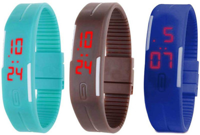 

NS18 Silicone Led Magnet Band Combo of 3 Sky Blue, Brown And Blue Watch - For Boys & Girls