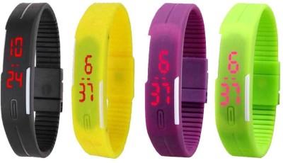 NS18 Silicone Led Magnet Band Combo of 4 Black, Yellow, Purple And Green Digital Watch  - For Boys & Girls   Watches  (NS18)