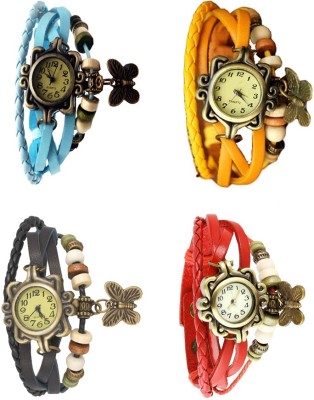 NS18 Vintage Butterfly Rakhi Combo of 4 Sky Blue, Black, Yellow And Red Analog Watch  - For Women   Watches  (NS18)
