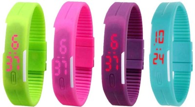 NS18 Silicone Led Magnet Band Watch Combo of 4 Green, Pink, Purple And Sky Blue Digital Watch  - For Couple   Watches  (NS18)