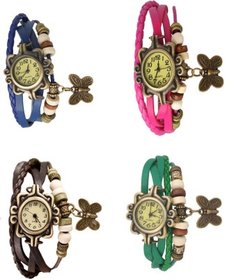 NS18 Vintage Butterfly Rakhi Combo of 4 Blue, Brown, Pink And Green Analog Watch  - For Women   Watches  (NS18)