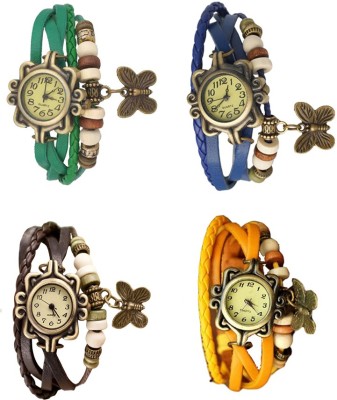 NS18 Vintage Butterfly Rakhi Combo of 4 Green, Brown, Blue And Yellow Analog Watch  - For Women   Watches  (NS18)